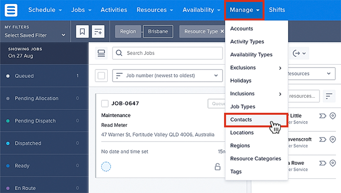 Accessing contacts, from the data tables.