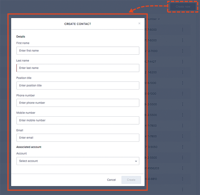 How to create a new contact using the data table.