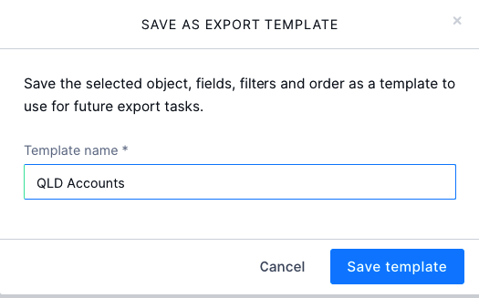 The Save template dialog with the template name field highlighted.