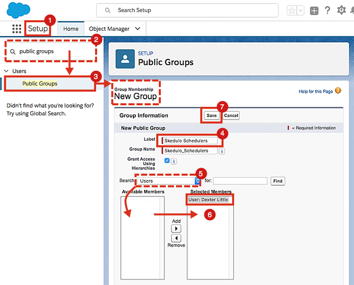 How to create a public group using individual users to populate its member list.