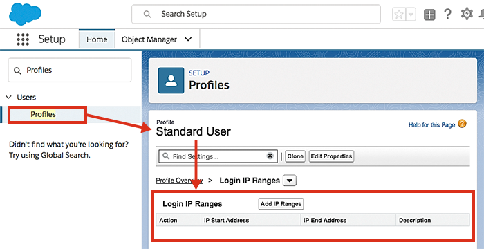 Accessing the login ip ranges in a user&rsquo;s profile.