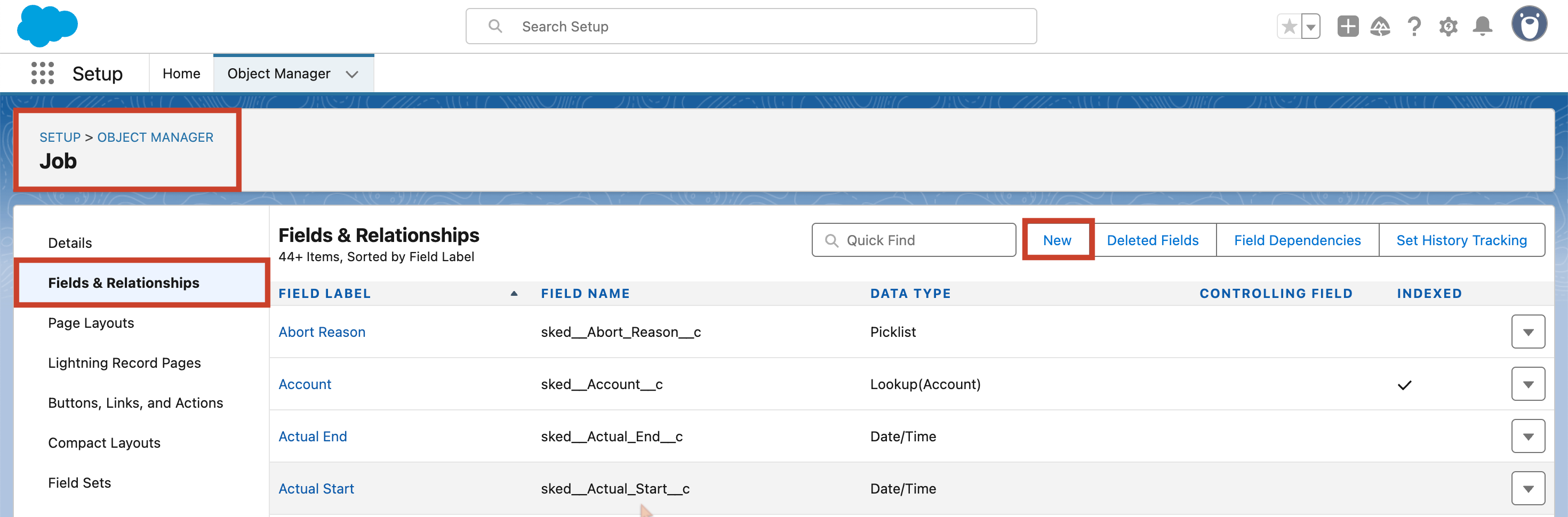 An example showing how to locate the object named job using Salesforce Lightning.