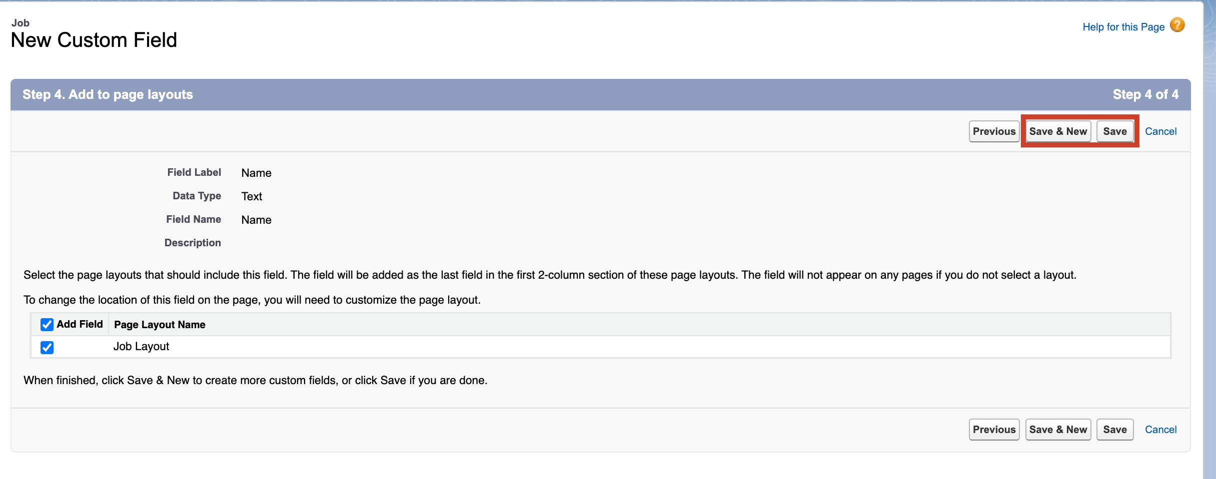 Step four, showing a final summary of the new field named Cause.