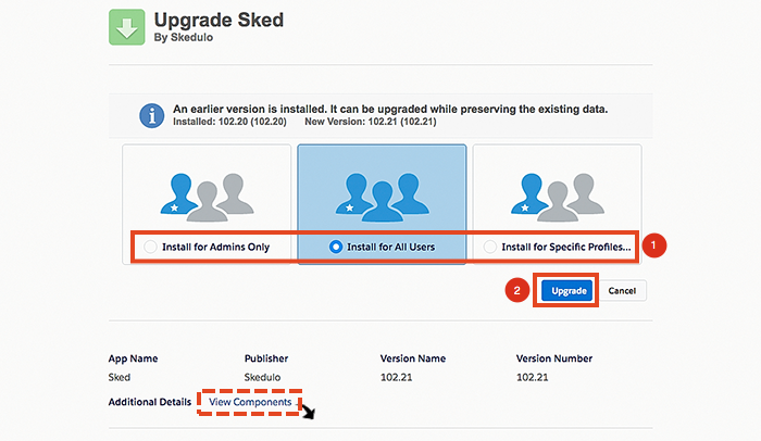 Choosing which users or profiles to upgrade, during a managed package upgrade.