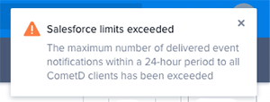 An example of the Salesforce event limit alert message.