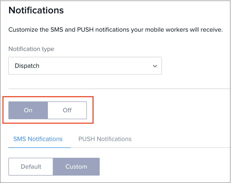 The on and off switch for notification types