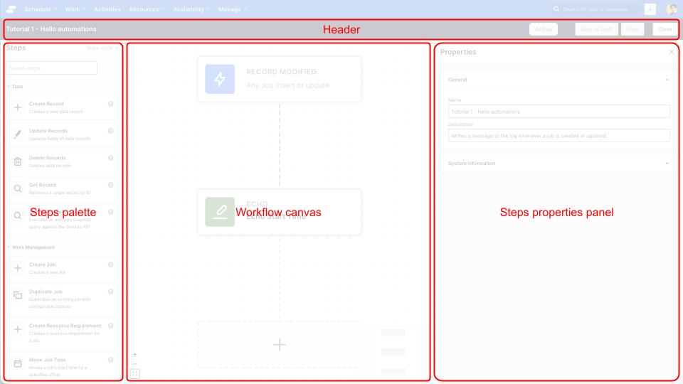 The primary elements of the automation UI explained