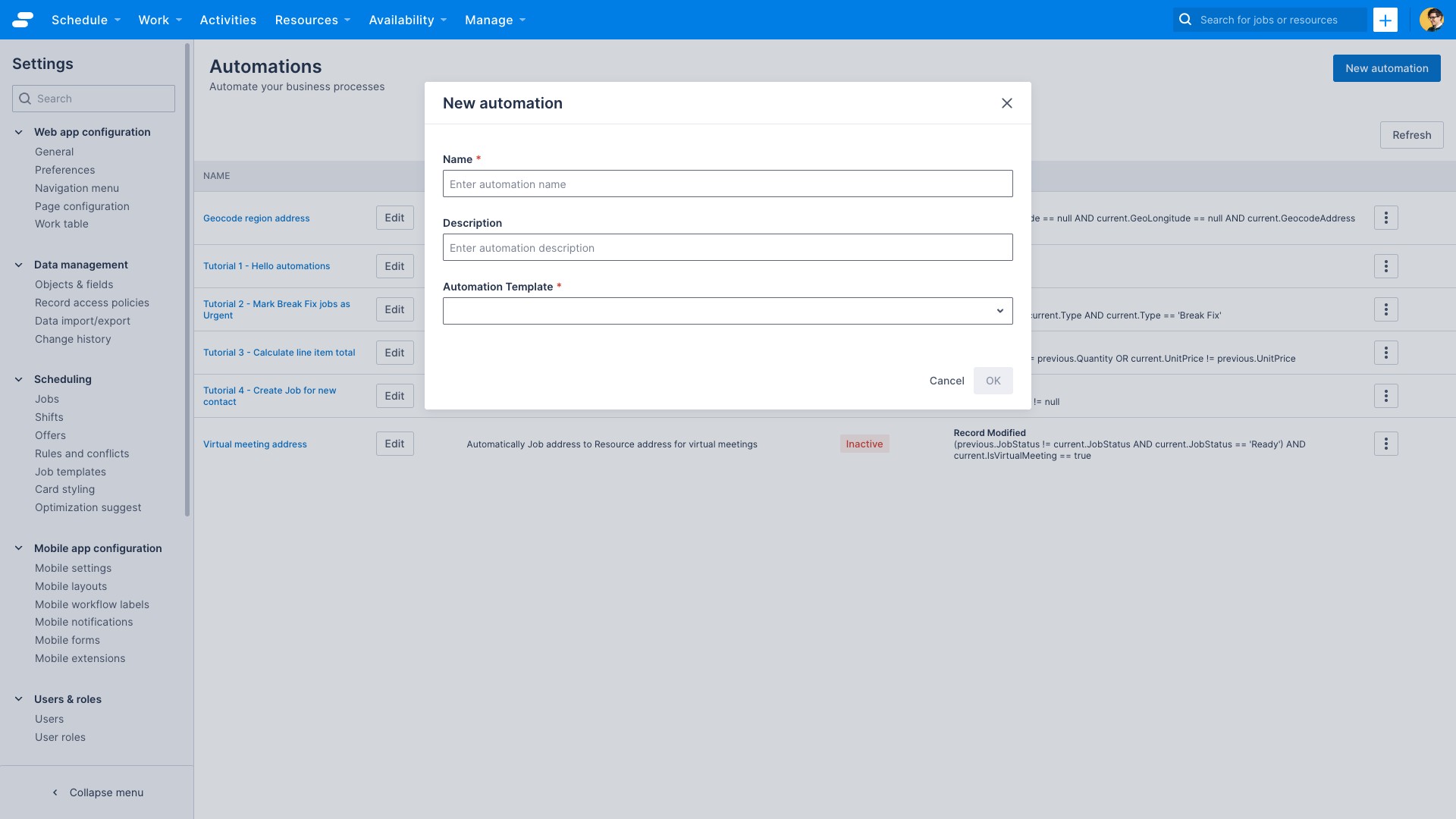 The new automation button