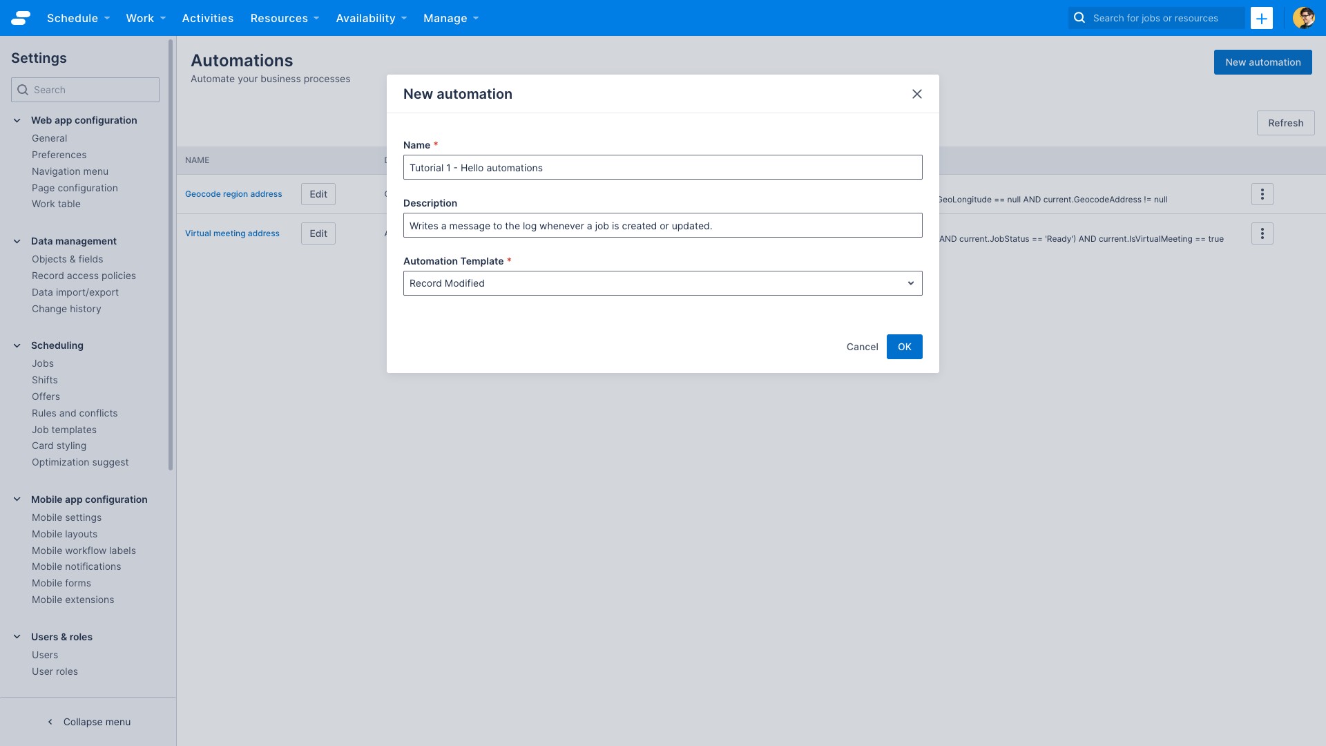 The new automation button