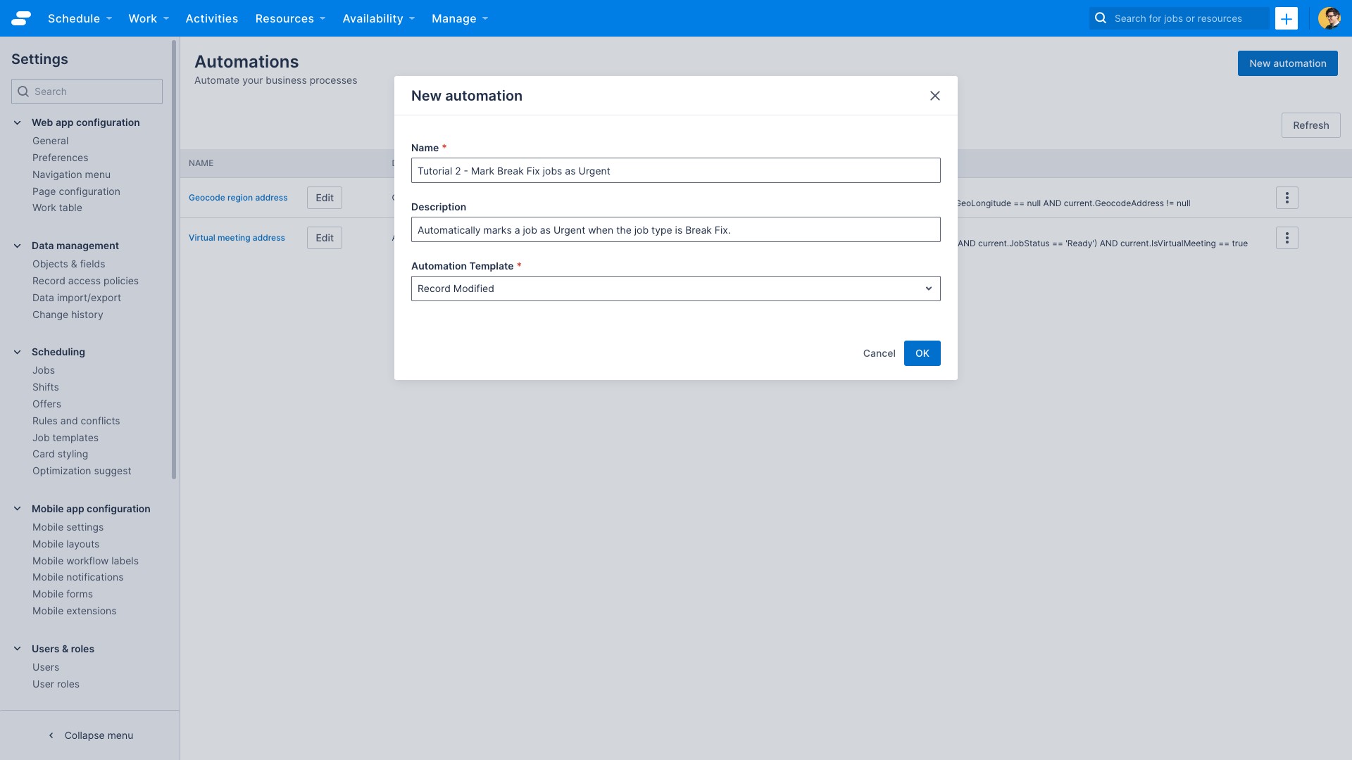 The new automation button