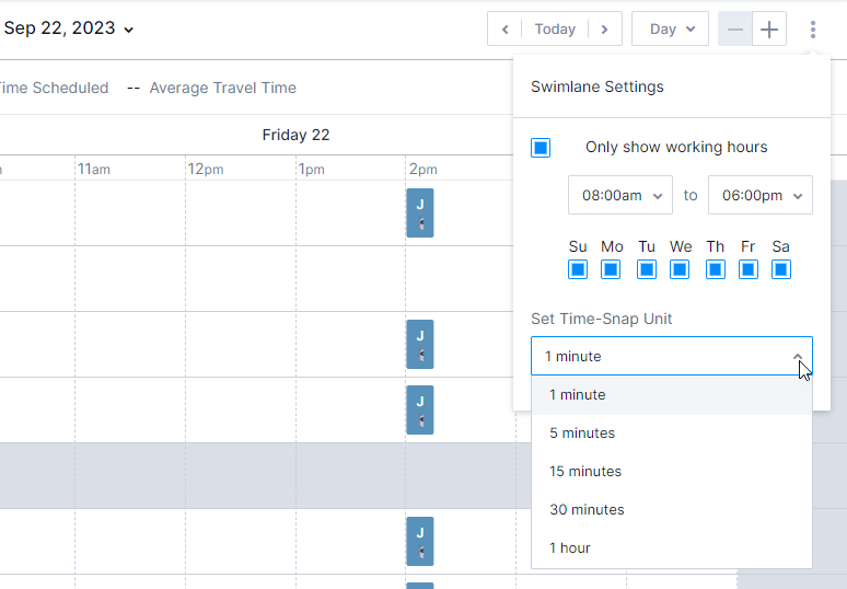 The swimlane settings menu with the drop-down expanded.