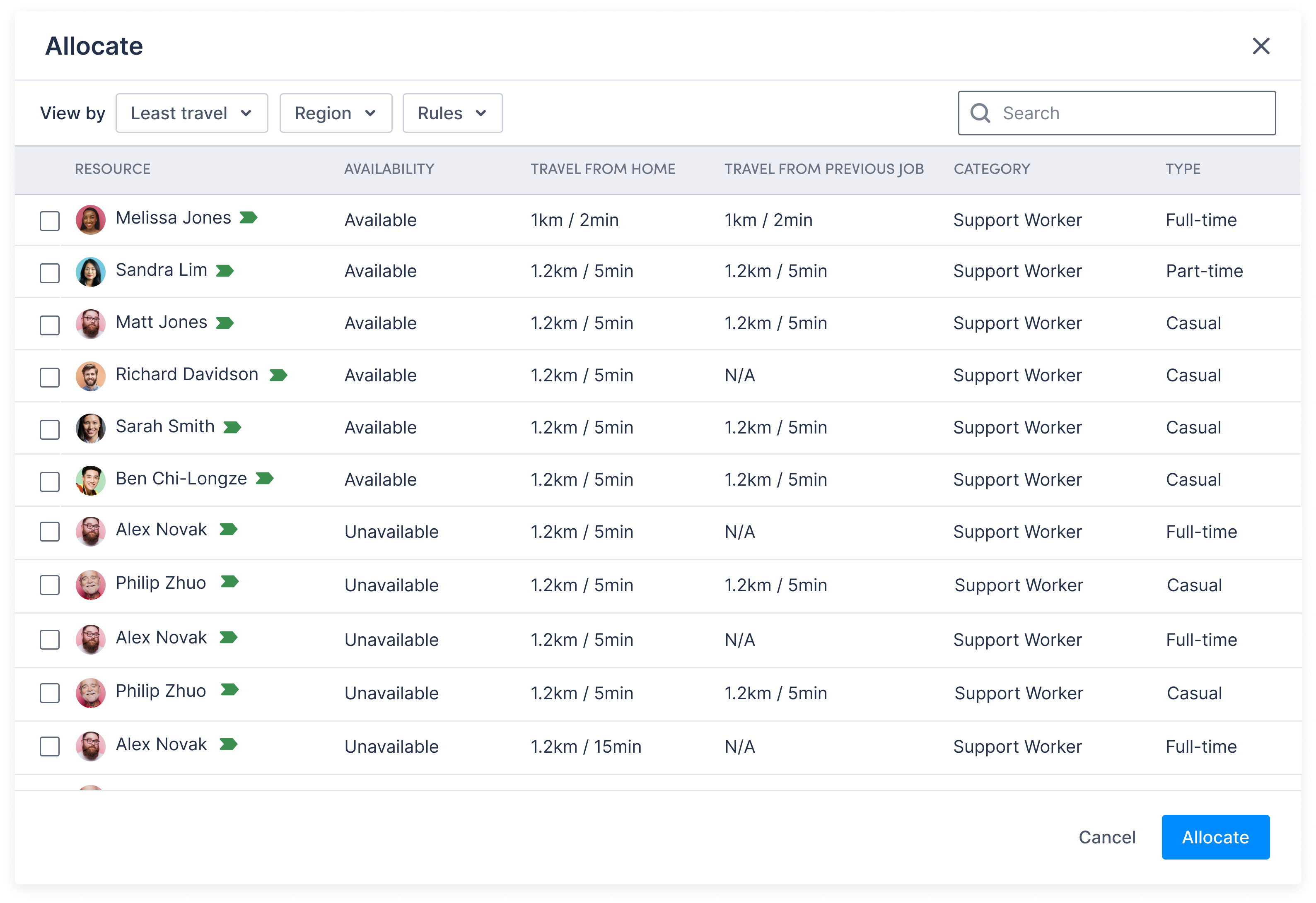 The Allocation modal