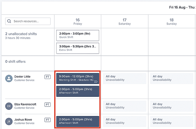 Creating shifts in the shifts console.