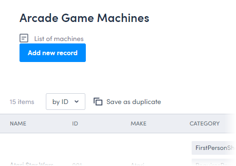 List view page with header button