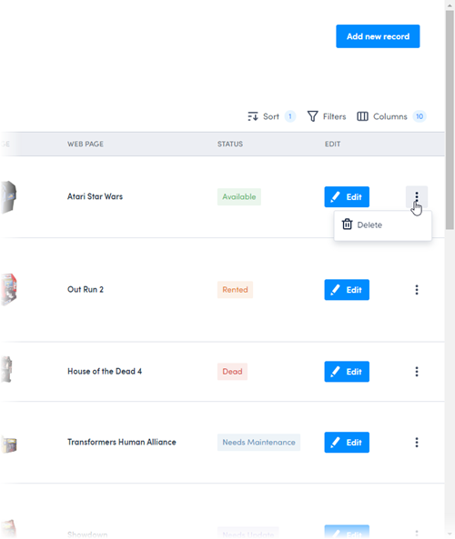 List view page bulk action buttons