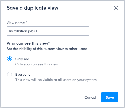 Save a duplicate view modal.