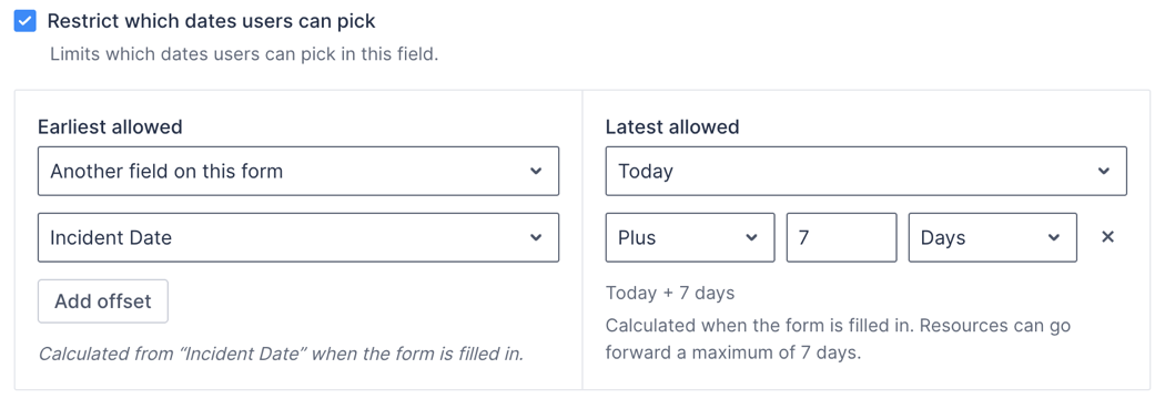 Restrict which dates users can pick in the date component