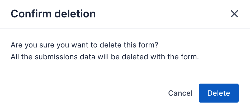 Delete form confirmation message