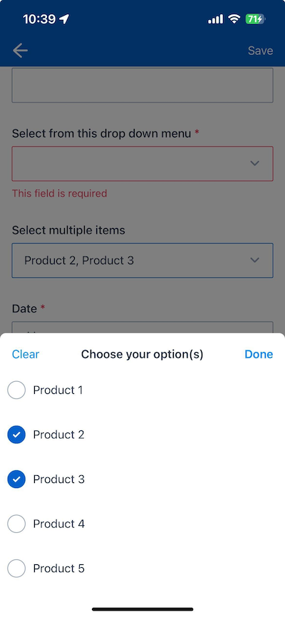 Multi-select drop-down component example in Skedulo Plus