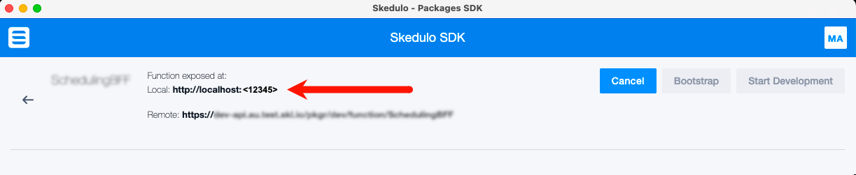 Screenshot of the SDK Remote and local URLs