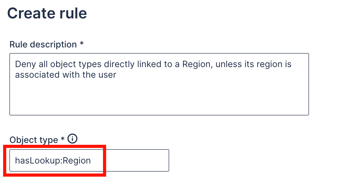 Screenshot of the hasLookup:Region pattern rule in the list of rules in the Data Isolation by Region policy