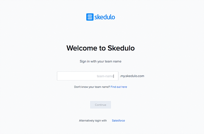 The welcome to Skedulo screen.