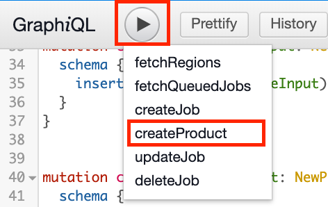 Run createProduct query
