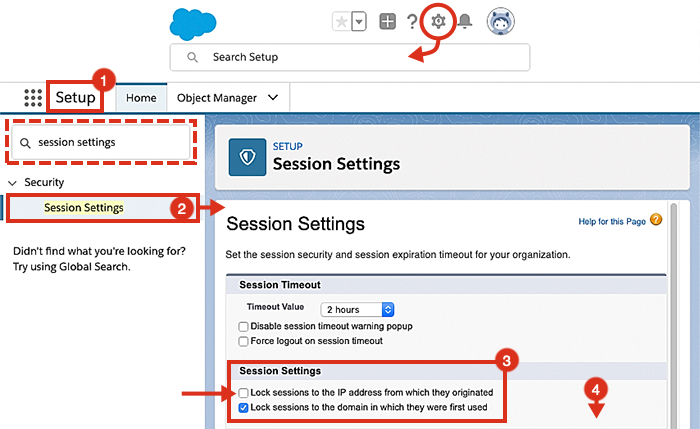 Session settings in Salesforce.
