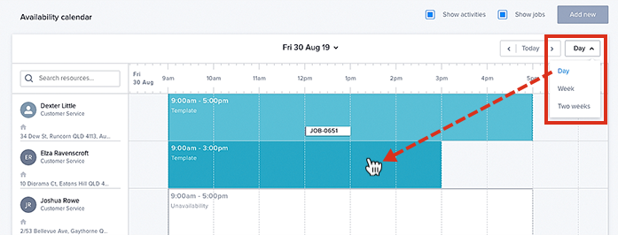 How to access an availability template from within the availability calendar.