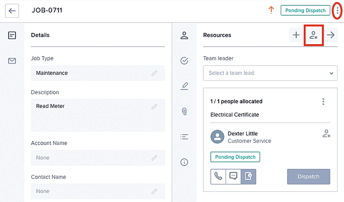 Where to find the deallocate and unschedule features in the job details view.