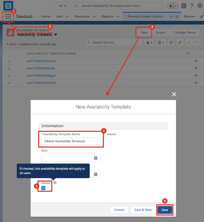 Creating a global availability template using Salesforce CRM.
