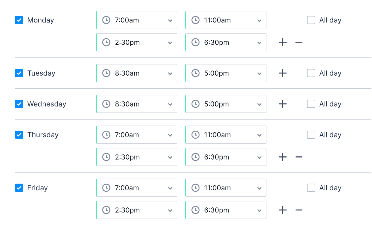 Multiple intervals of availability