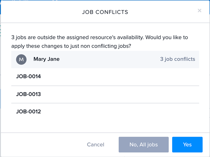 job conflicts modal