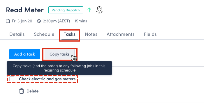 Copying a job task in a recurring schedule.