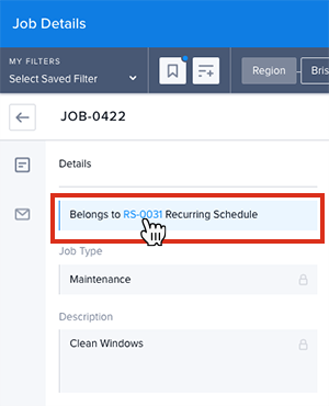 An example of job details showing the job belongs to a recurring schedule (RS-0031).