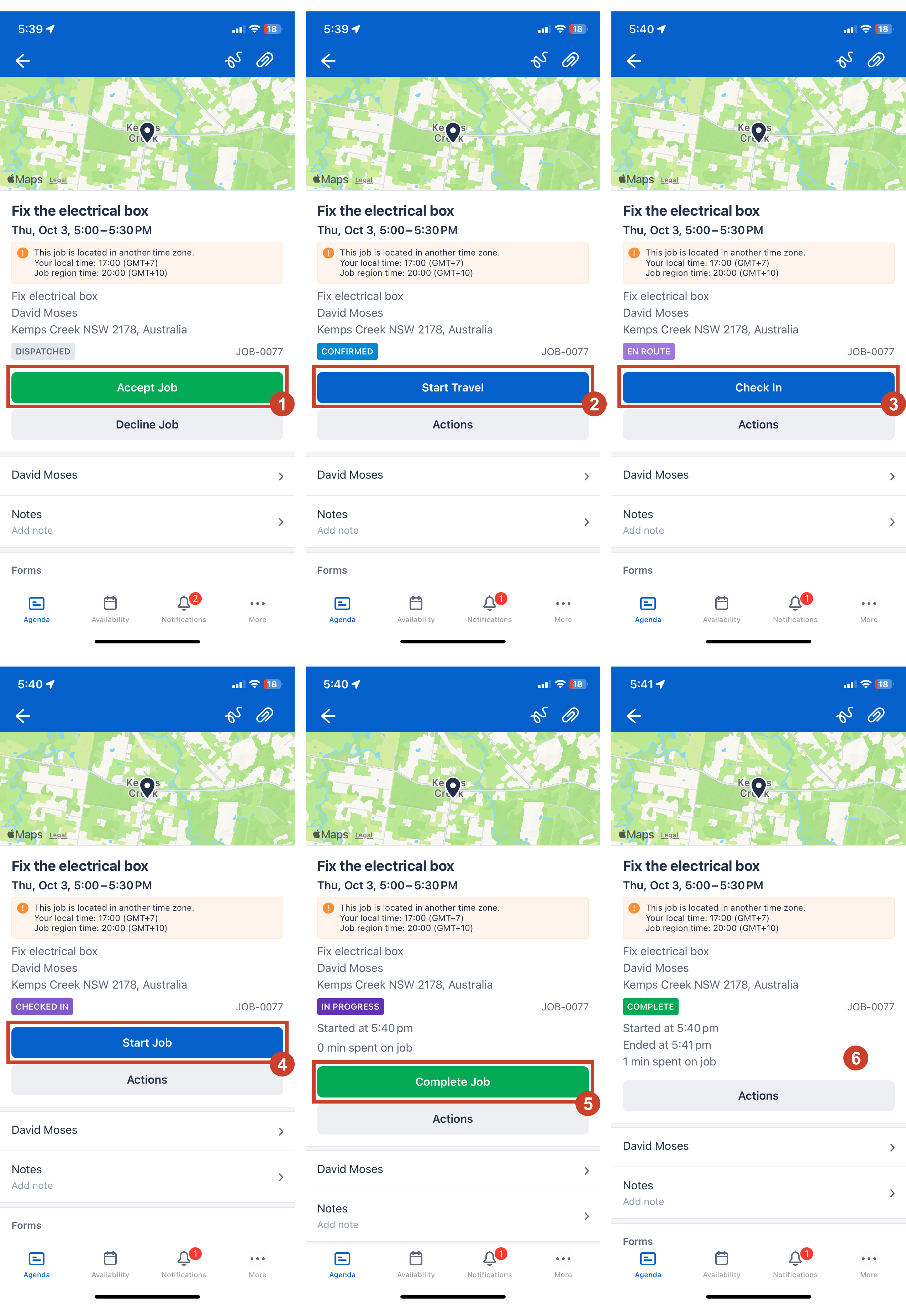 The Skedulo standard workflow with its work allocation states.