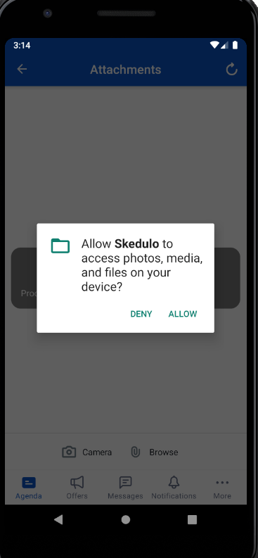 Allow Skedulo to access photos, media, and files on your device?
