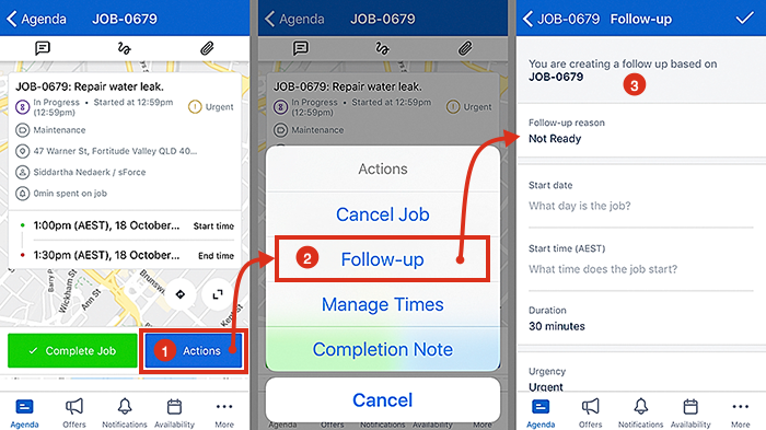 Create a follow-up job from the Actions menu.