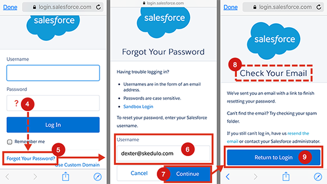 Resetting a Skedulo user&rsquo;s Salesforce password, using the Skedulo mobile app.