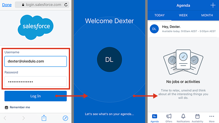 An example of a user entering their Salesforce credentials to log into Skedulo&rsquo;s mobileapp.