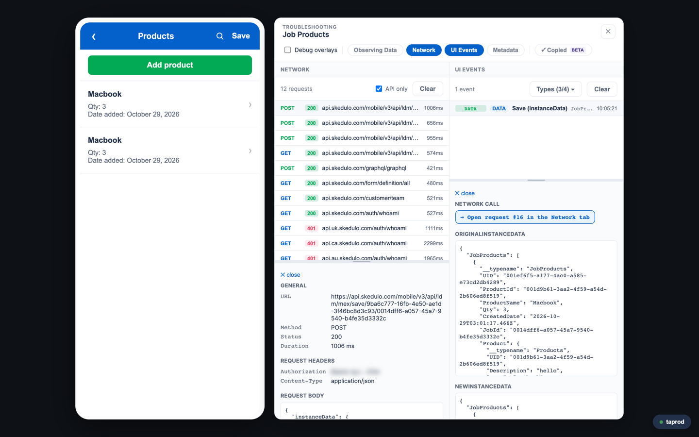 Copy debug bundle copies the form’s state to the clipboard