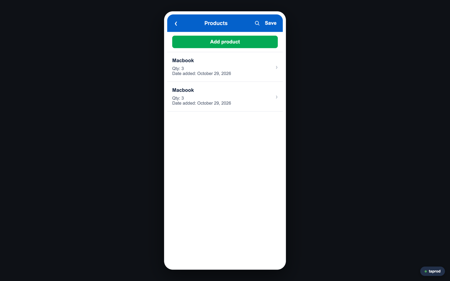 A Job Products form, rendered in a browser