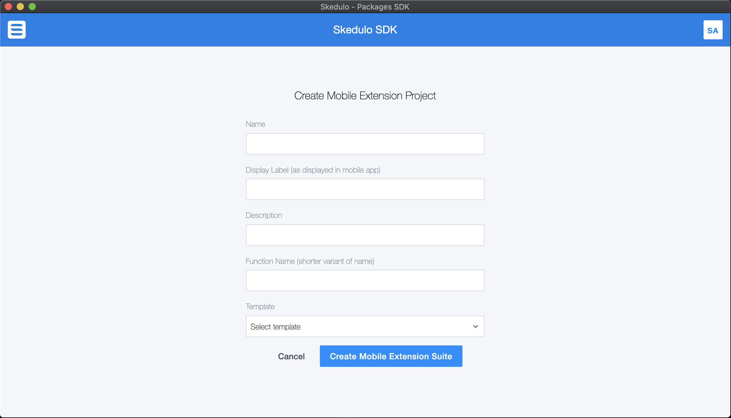 Create Mobile Extension Suite Project