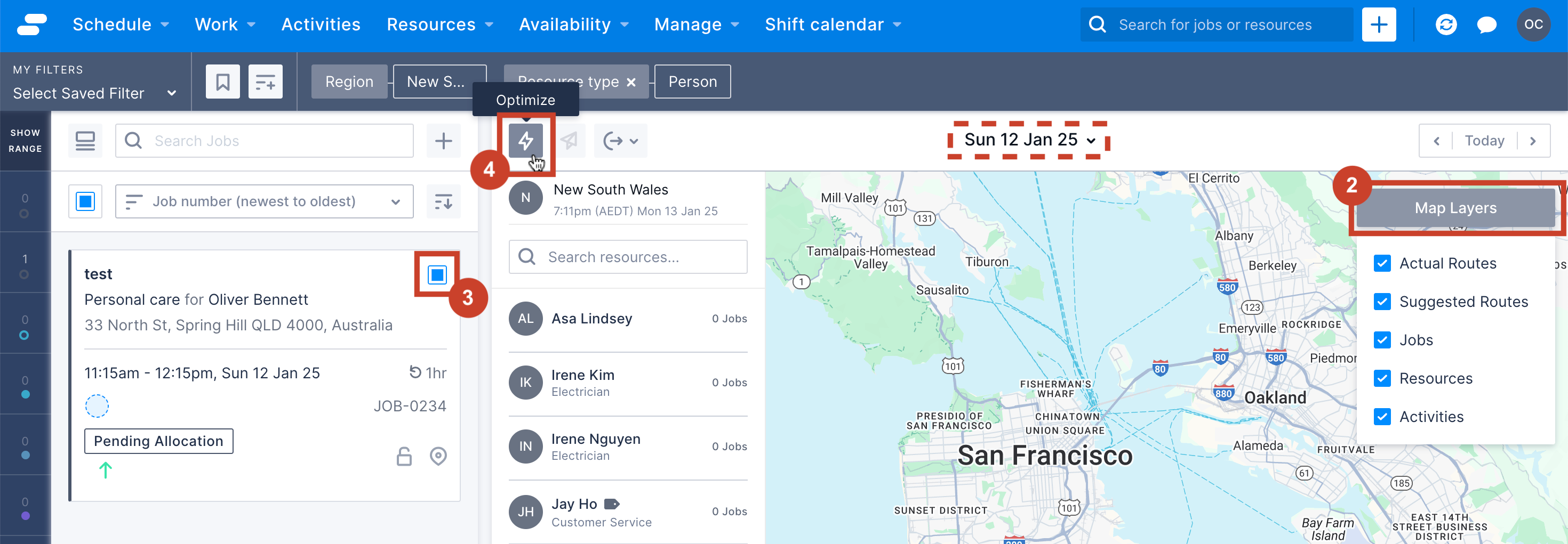 Selecting work to optimize from the map view