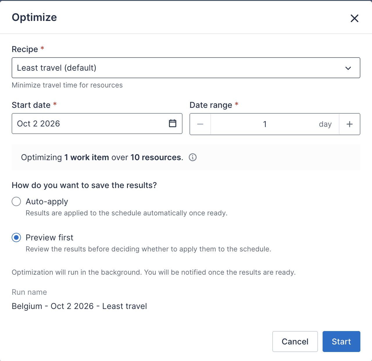 optimize settings modal