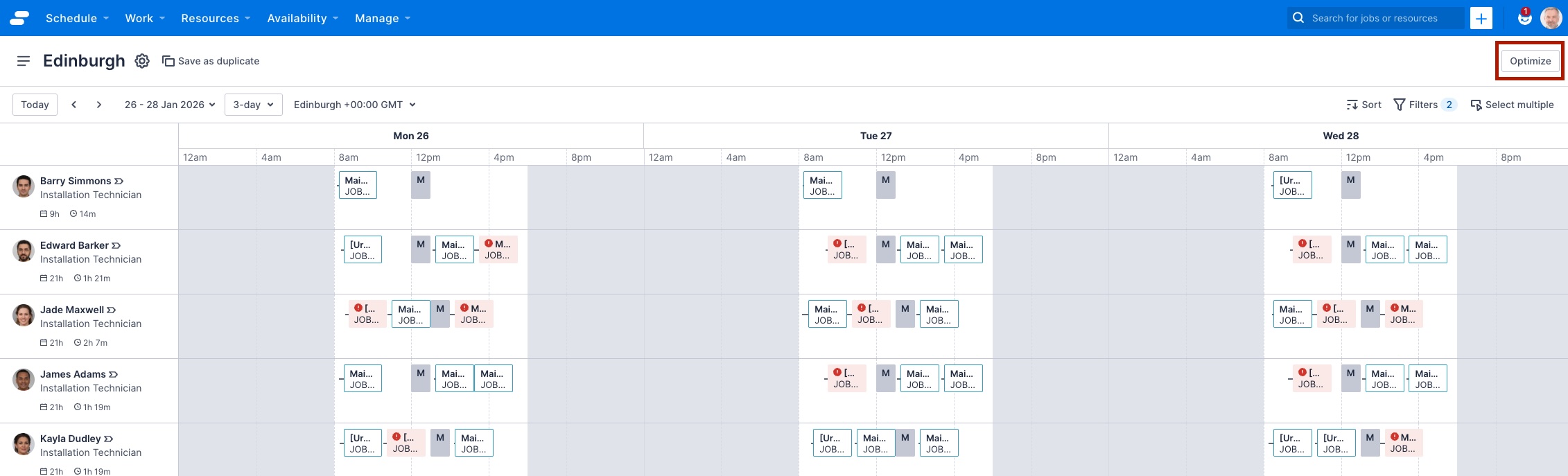 Pulse optimize button screenshot