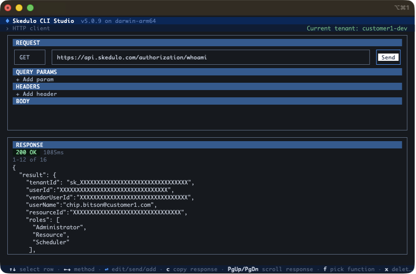 The HTTP client screen in Skedulo CLI Studio